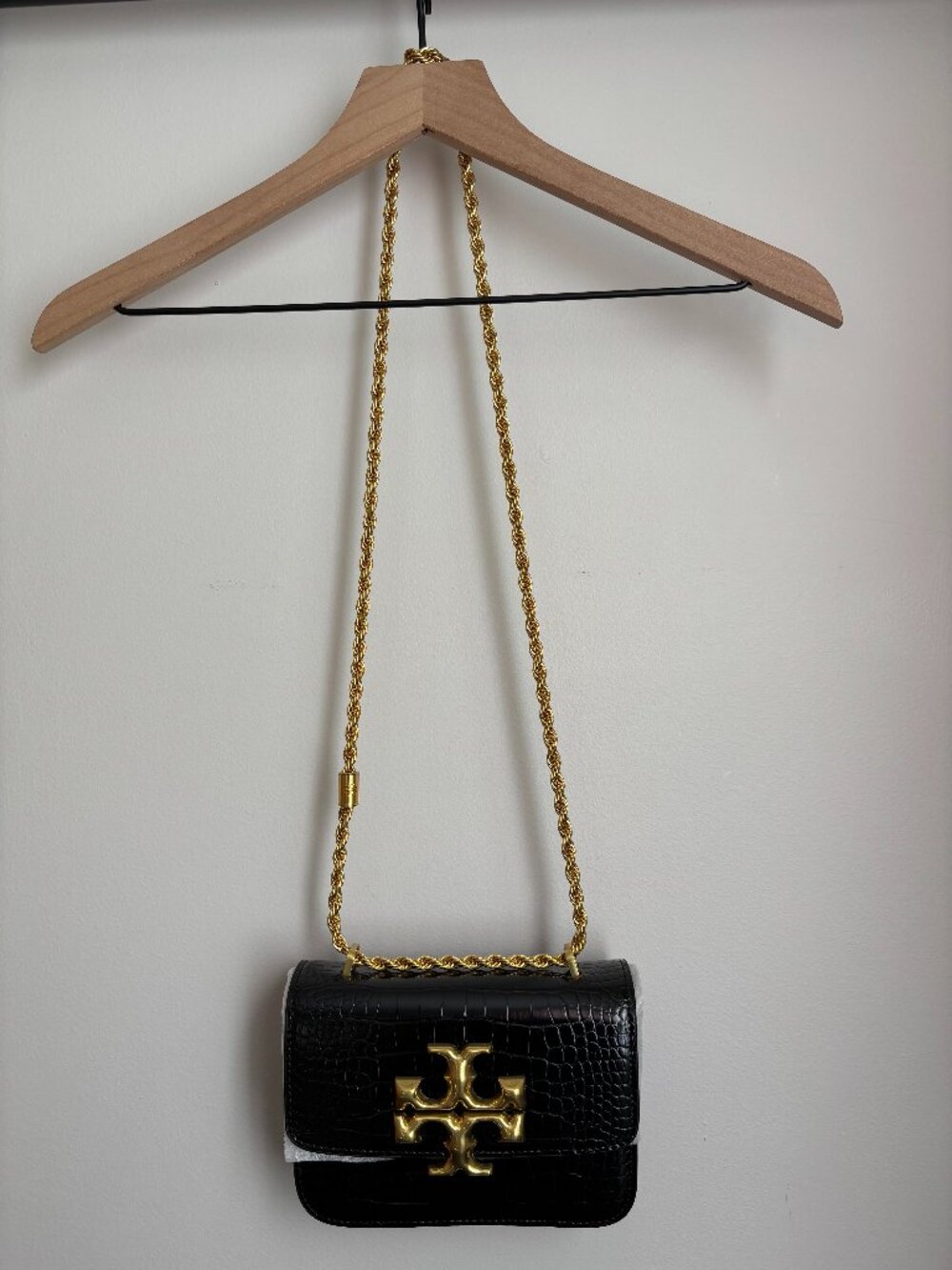 Tory Burch Eleanor Small Convertible Shoulder Bag Black Croc-Embossed Leather